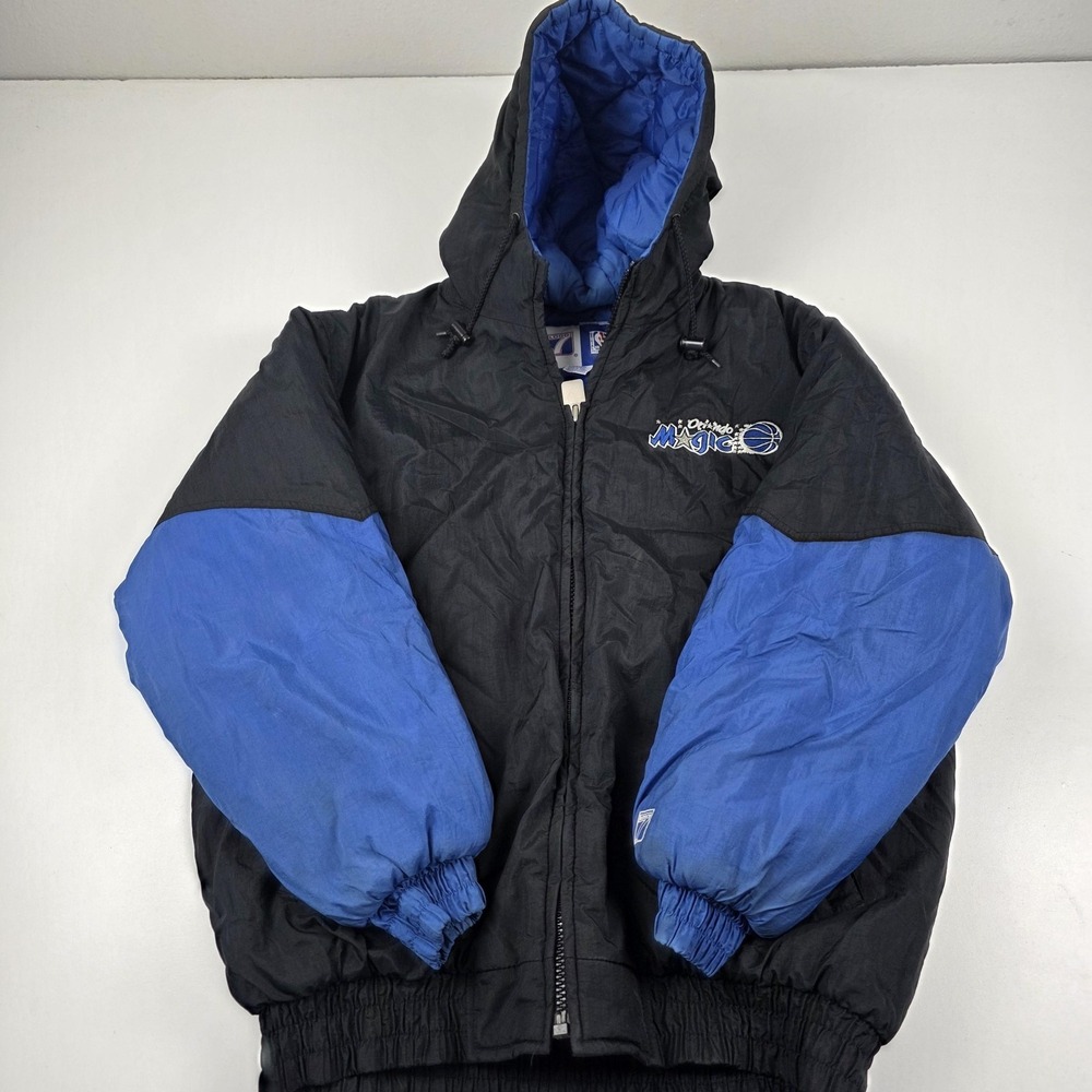 Vintage Orlando Magic Jacket Mens Large Black Blue NBA Basketball Logo 7 90s